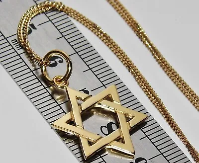 9ct Yellow Gold On Silver STAR OF DAVID Pendant Necklace & 18 Inch Chain • £19.95