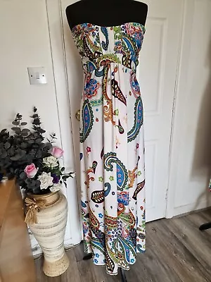 Oli Size 10 Sleeveless Maxi Dress In White Paisley Pattern • £24.99