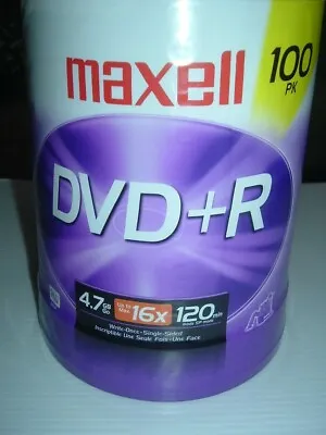 Maxell 100pk DVD + R 4.7 GB Go Up To 16x 120 Min Mode SP Mode Up To 4 Hrs New • £20.19