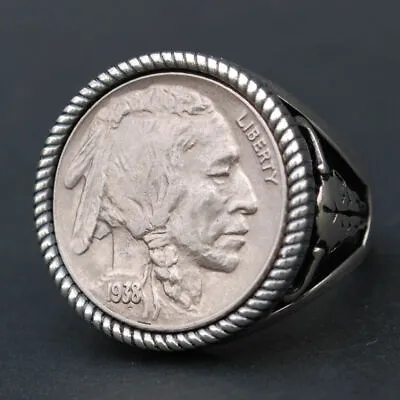 £126.64 • Buy US 1938 Indian Head Buffalo Nickel 925 Sterling Silver Ring NEW - Buffalo Skull