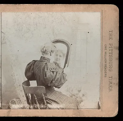 C1890 Stereoview Lady Looing Mirror Showing Back Of Head Pittsburg Times • $22.99