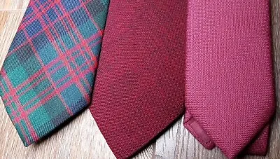 Vintage Men's Wool Tie Lot Of 3 Red Green Plaid Salmon Pink • $14.95