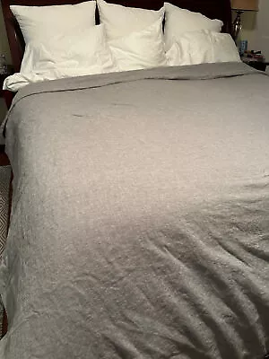 Pottery Barn Gray  Belgian Flax Linen Duvet Cover KING • $499.99