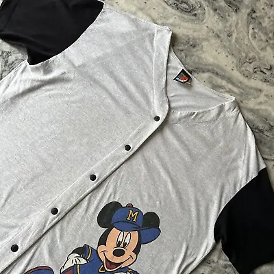Disney Vintage 90s Land’n Sea Grey Black Mickey Mouse Spell Baseball Jersey XL • $49.31