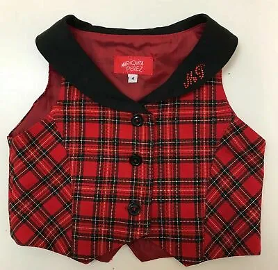 C1330 Mariquita Perez Girls Red Check Tartan  Waistcoat 4 Years- H.g Initials • $8.63