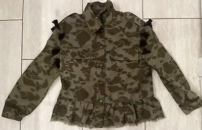 Zara Camo Floral Embroidered Pom Pom Jacket Coat Boho Green Camouflage Size S • $39.99