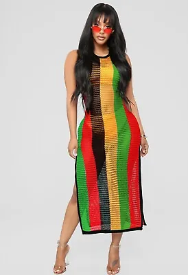£22.99 • Buy Rihanna Work Rasta Tank Dress Maxi Top Mesh Crochet One Slit Fishnet Reggae S XL