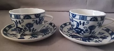 Vienna Woods Blue Onion Fine China 2 Teacups & Saucers Sets • $21