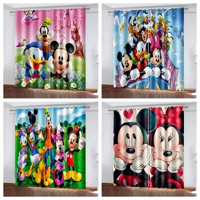 Kids 3D Mickey Mouse Curtains Boys Girls Blackout Curtains Ring Top Eyelet Gift • £25.92