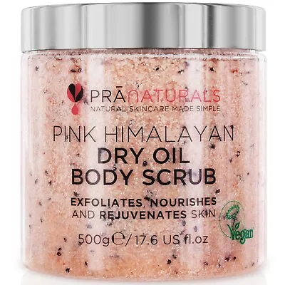 PraNaturals Pink Himalayan Salt Dry Oil Bath Body Scrub Mineral-Rich 500ml • £15.99