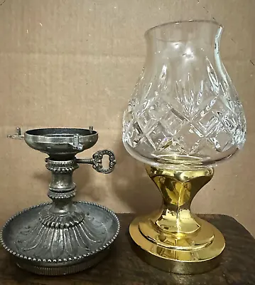 WATERFORD CRYSTAL HURRICANE LAMP With 2 BASES-1 GOLD COLOR & 1 SILVER METAL • $44