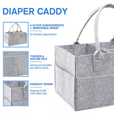 Felt Baby Diaper Caddy Nursery Storage Wipes Bag Nappy Organizer Container Grey • £5.69