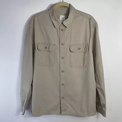 H&M Workman’s Utility Shirt Jacket Shacket All Cotton In Light Khaki Size Large • $27.97