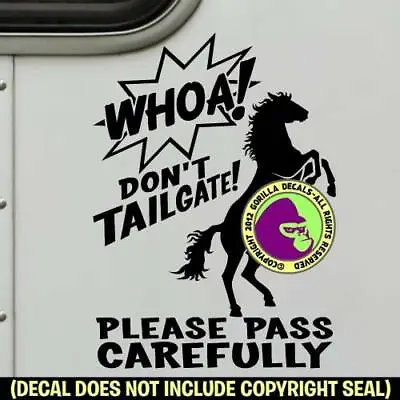 $15.99 • Buy WHOA REARING HORSE TRAILER Vinyl Decal Sticker Caution Back Off Door Sign BLK
