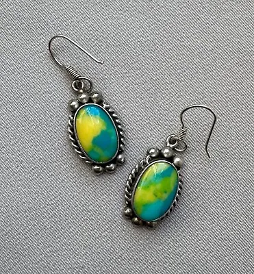 Dangling Sterling Silver & Turquoise Earrings Made In Mexico;U360 • $26