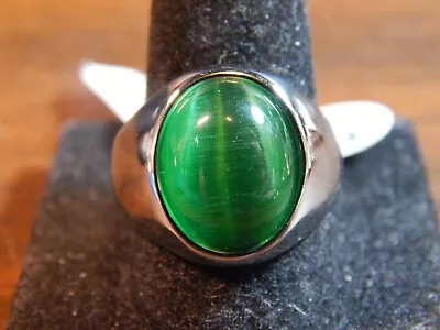 Men's Stainless-Steel Beautiful Green Cats Eye Stone Size 9 Weight 13 Grams • $19.88