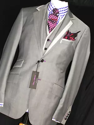 Bnwt Mens Nickiy Wallace Custom Made Grey 3 Piece Slim Fit Suit 38r W32 • £375