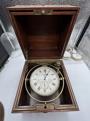 Antique Waltham Ship's Chronometer 8 Day Maritime Clock In Wood Gimbal Box • $2100