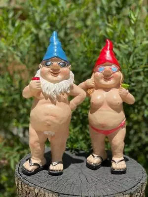 Garden Gnomes Naked Nude Gnome Drinking Naughty Garden Ornament Statue 2 X 29cm • $58.90
