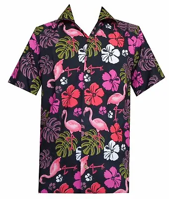 Hawaiian Shirt Mens Flamingo Leaf Print Beach Aloha Party Holiday Camp • $17.99