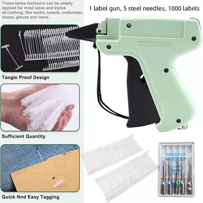 Tagging Gun +5 Steel Needle +1000 Kimble Tag System Barbs Tag For Clothes UK • £6.55