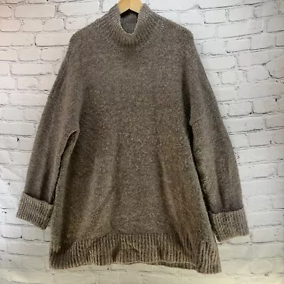 Vero Moda Oversize Sweater Fuzzy Warm Pullover High Neck Womens Sz L Brown • $12.50