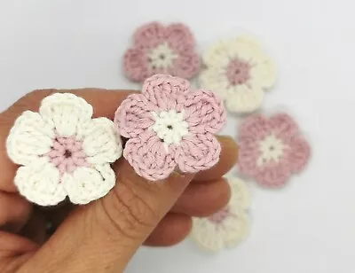 Handmade Crochet 6 Flowers Light Pink & Cream Flowers Sewing Applique Wedding  • £9