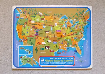 Complete Vintage Whitman PICTURE MAP PUZZLE OF THE UNITED STATES OF AMERICA • $10