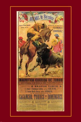 VINTAGE SPANISH ARENAS DE BARCELONA BULLFIGHT Poster Matador Bull 12x18 • $7.99