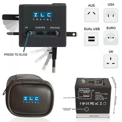 US To EU Europe AC Power Plug World Travel Adapter Converter W/ Dual USB + Pouch • $12