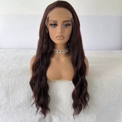 Women Lace Front Wig Handtied Dark Brown Natural Heat Resistant Hair Long Wavy • $28.49