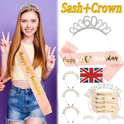 Birthday Crown Sash And Tiara Kit Girls Gifts 16/18/21/30&40/50/60th Birthday UK • £4.79