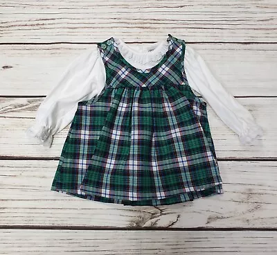 Baby Girls Green Check Tartan Dress & Long Sleeve Top Set • £9.99