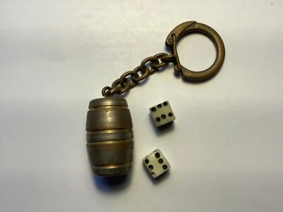 £9 • Buy Vintage Keyring, Metal Barrel Inside Two Dice. Stamped Depose HM