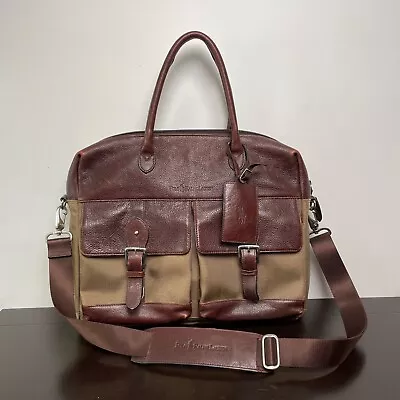 Polo Ralph Lauren Briefcase Laptop Messenger Bag Leather Canvas Carry-On Travel • $134.99