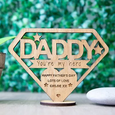 Fathers Day Gift Personalised Novelty Gift For Dad Daddy Wooden Superhero Plaque • £3.95