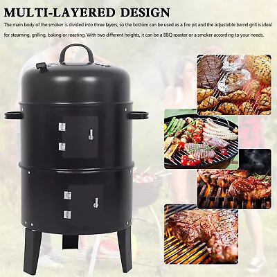 Detachable 3-in-1 Vertical Charcoal Smoker Portable BBQ Smoker Grill Outdoor • $79.73