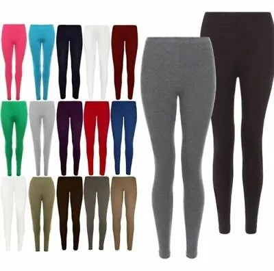 1x Womens Ladies Leggings Cotton Plain Full Length Black + Colours UK Size 6-30 • £4.39