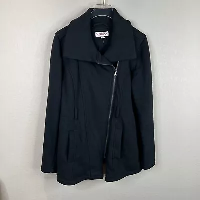 Merona Womens Jacket Size Small Black Asymmetrical Zip Knit Fleece Ribbed Collar • $15