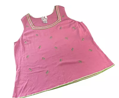 Quacker Factory Silk Blend Pink & Green Grasshopper Sleeveless Top Plus Size 3X • $18.80