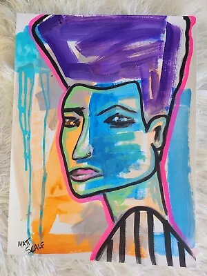 Matt Scalf 18x24 Abstract Face Portrait Graffiti Street Art ORIGINAL PAINTING • $189