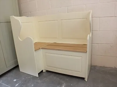 4'x2' Painted Corner Monks Bench Oak Seat- Settle- Bespoke Sizes & Colour- Ivory • £825