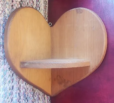 Vintage SOLID Oak Wood Wooden Corner Shelf HEART DESIGN Wall Mount/top Ctr • £12.53