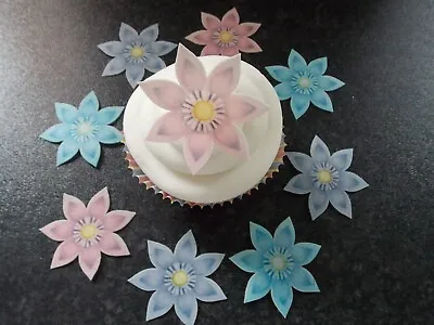 12 PRECUT Edible Pastel Star Flowers Wafer/rice Paper Cake/cupcake Toppers • £2.75