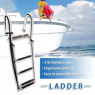 Telescoping Boat Ladder 4 Steps Pontoon 316 Stainless Steel Folding Inboard Swim • $149.14