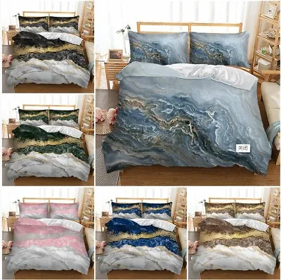 3D Marbled Duvet Quilt Cover Bedding Set Single Double King Size Pillow Cases • £41.70