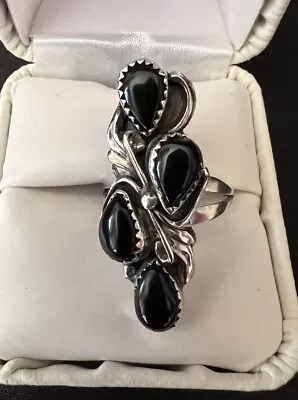 Vintage Sterling  Silver Native American Black Onyx Ring Signed LW • $35