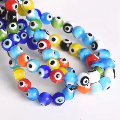 $5.98 • Buy Round 6mm 8mm 10mm Evil Eye Pattern Handmade Millefiori Lampwork Glass Beads Lot
