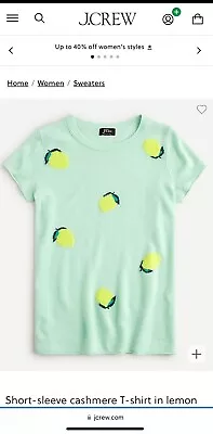 J. Crew Short-sleeve Cashmere T-shirt In Lemon Print EUC 100% Cashmere Sweater • $50