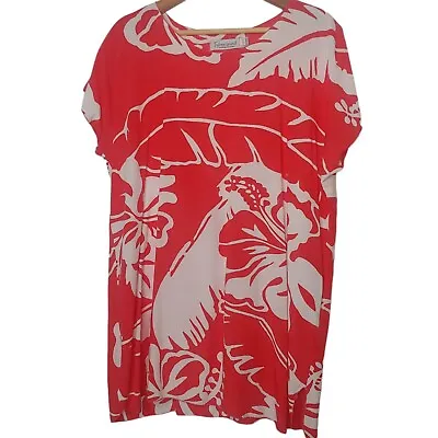 Tybee Island Clothing Company Womens L Tunic Shirt Salmon Tropical Short Sleeve • $21.99